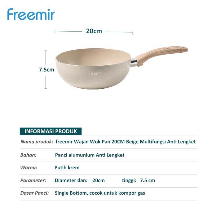 [CREHOM] freemir Wajan Cekung Anti Mengelupas Anti Lengket Anti Gores Beige 20 cm Kapasitas 3 Orang