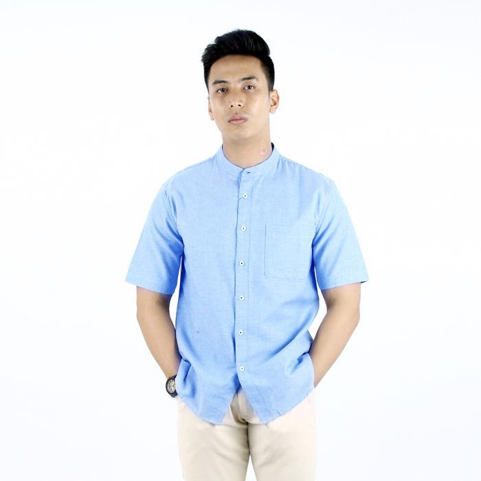 DISKON RICARDO Baju Koko Pria Polos Biru Lengan Pendek 32520