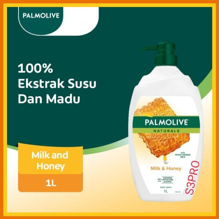 Palmolive Sabun Mandi Milk Honey 1 liter . Sabun mandi cair.