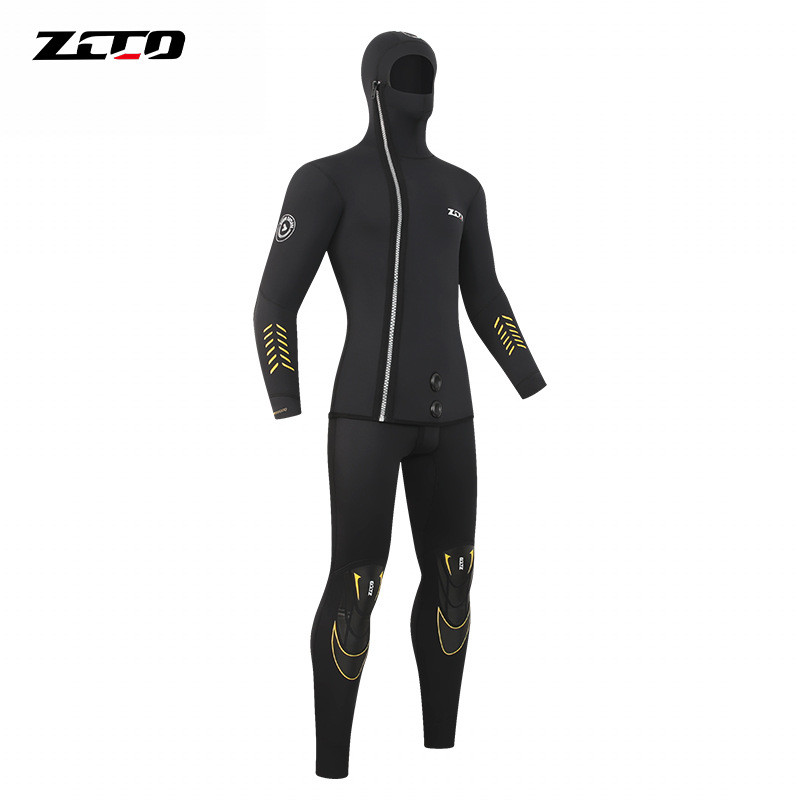 ? ZCCO 5mm Neoprene Diving Wetsuit Men's 2 Pieces Hooded Wetsuit Tops and Vest Surfing Swimming Warm