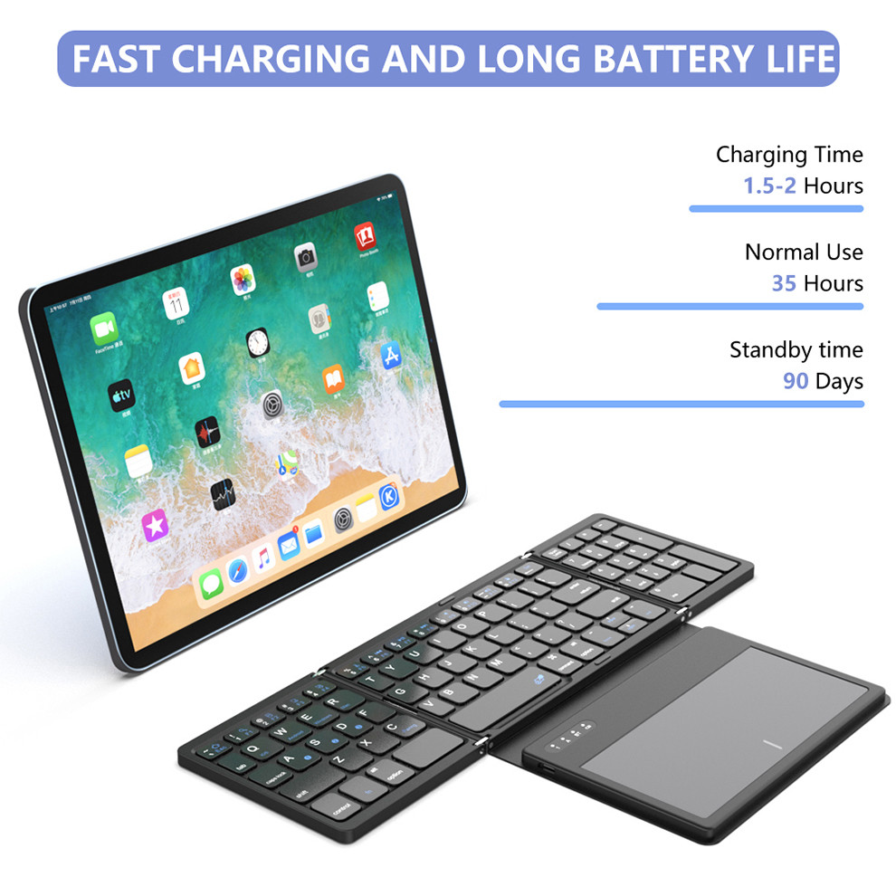 BOW FOLDABLE BLUETOOTH MOBILE PHONE KEYBOARD FOLDING PORTABLE WIRELESS KEYBOARD WITH BIG TOUCHPAD