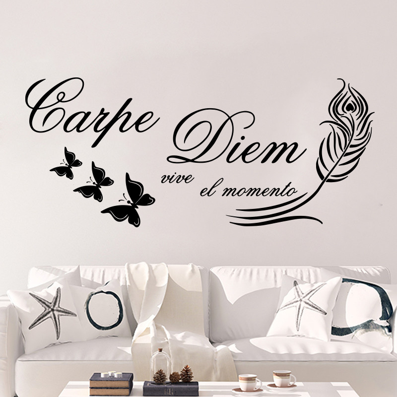 Spanish Carpe Diem live in the moment Feather Wall Sticker Kids Room Bedroom Spanish Carpe Diem