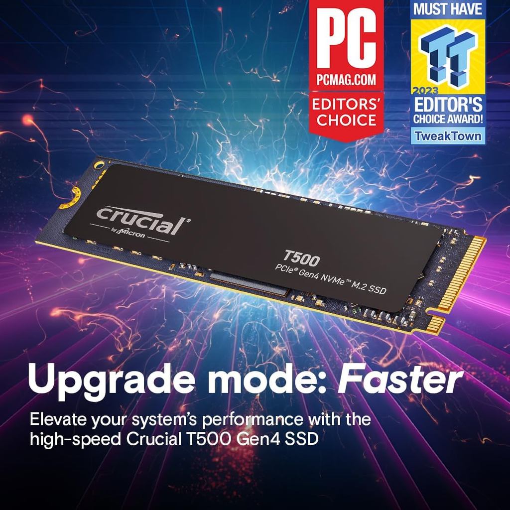 Crucial E100/P3 Plus/P310/T500 PCIe 4.0 3D NAND NVMe M.2 2280 SSD 1TB/2TB - Up to 5000MB/s /