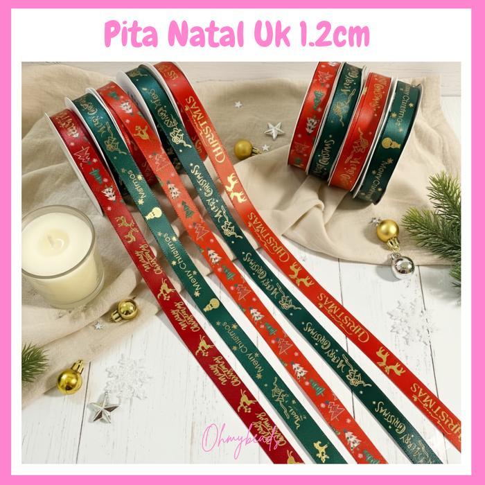 Pita Hampers Natal 1/2 inch Pita Merry Christmas Pita Dekorasi Kue Ulang Tahun Pita Christmas Pita
