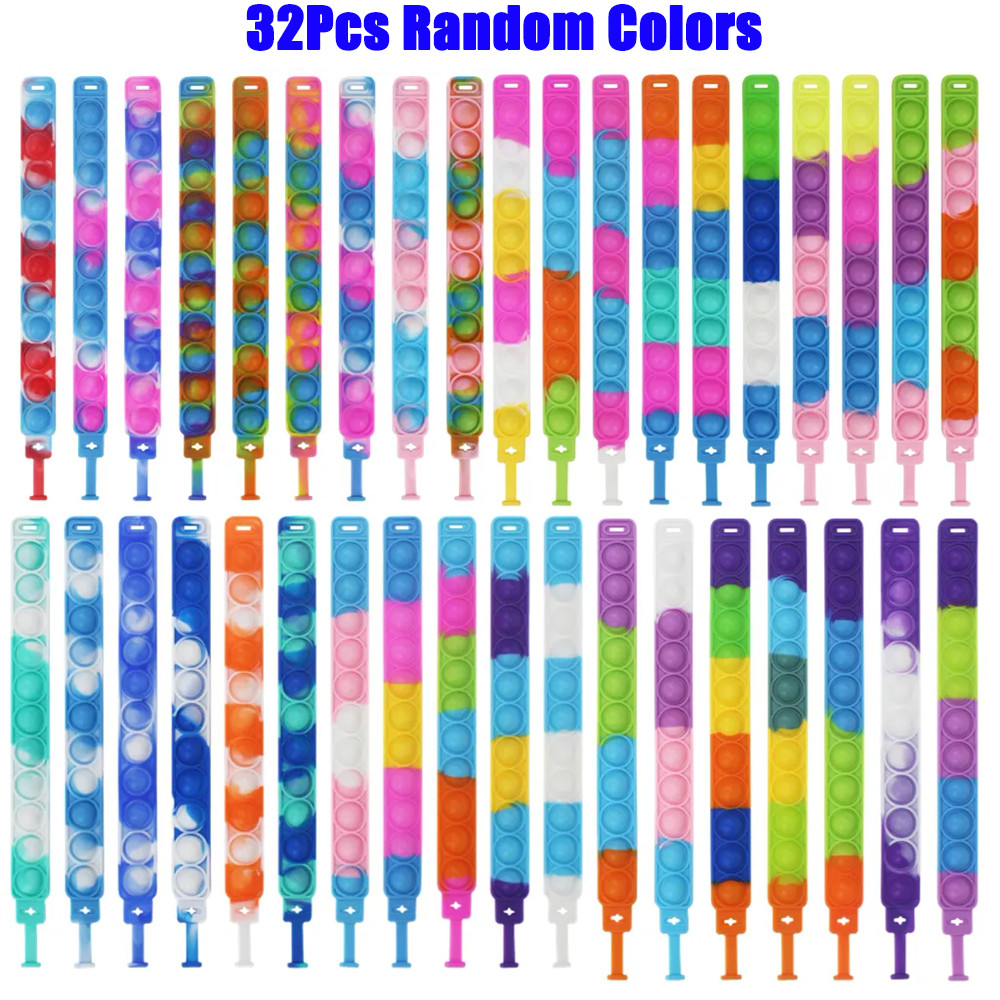 32Pcs Pop Bracelet Fidget Toy Pack Set Wearable Fidget Bracelets Push Poping Bubble Sensory Stress