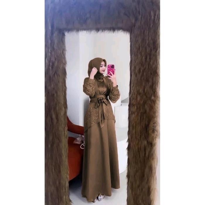 Fuji Dress Set Inner Outer Kimono Gamis Muslim Wanita Pesta Kondangan Bridesmaid Wisuda Brokat Tille