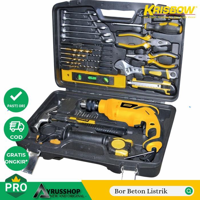 Krisbow Bor Listrik Tembok Beton 13mm dengan Toolkit Set 37pcs