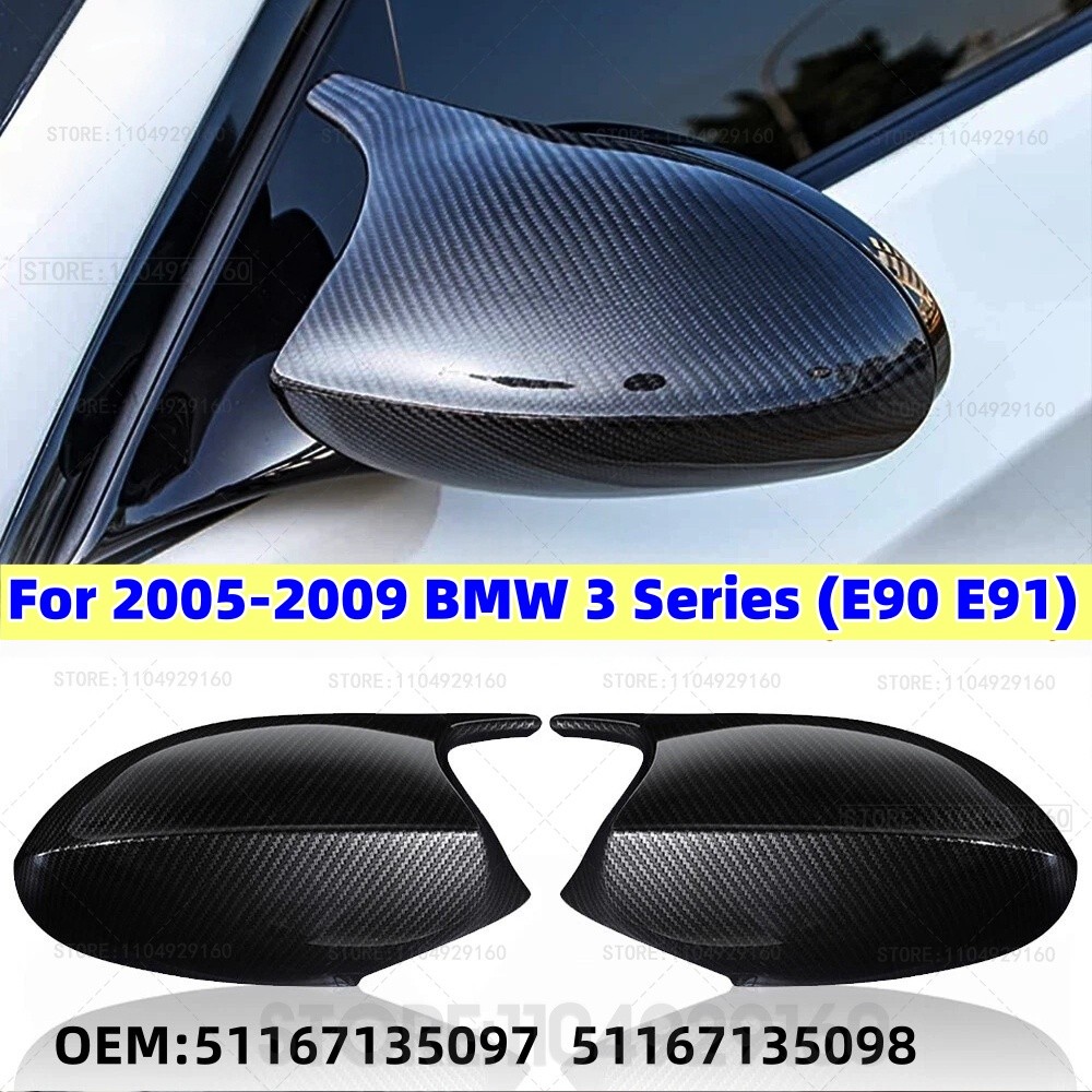 2xMirror Cover E90 Car Side Door Rearview Side Mirror Cover Cap For BMW E90 E91 2005-2007 E92 E93