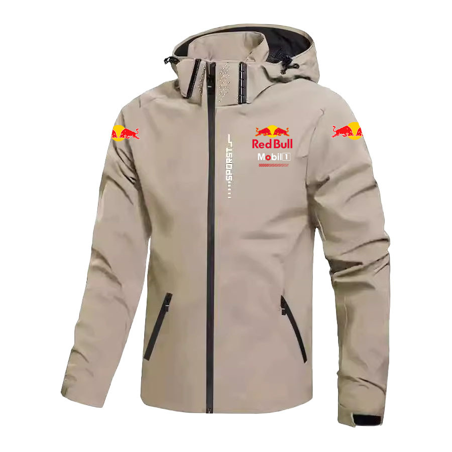 New Windbreaker Jacket Men'S Waterproof Hoodie Large-Sized Loose Redbull Logo Motorcycle Jacket