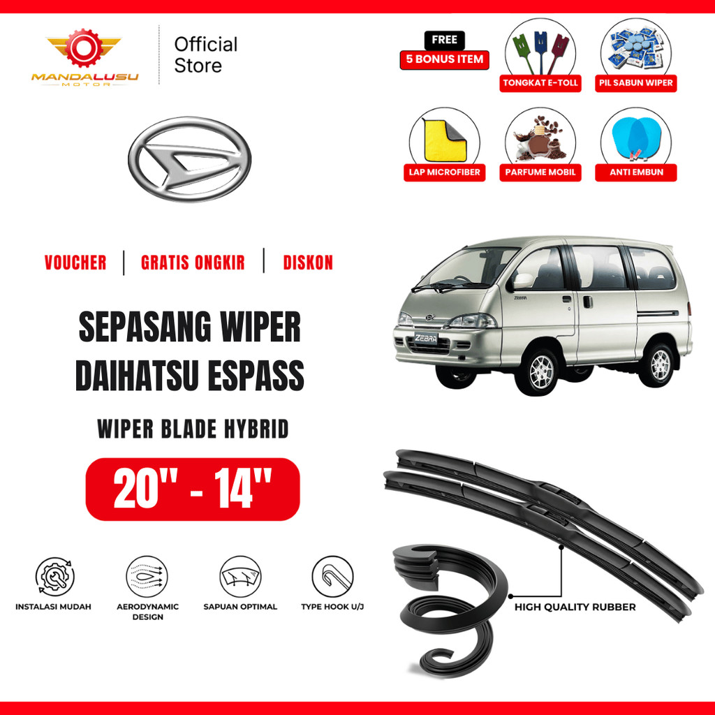 Wiper Daihatsu Espass Hybrid Kaca Depan Mobil Free 5 Bonus