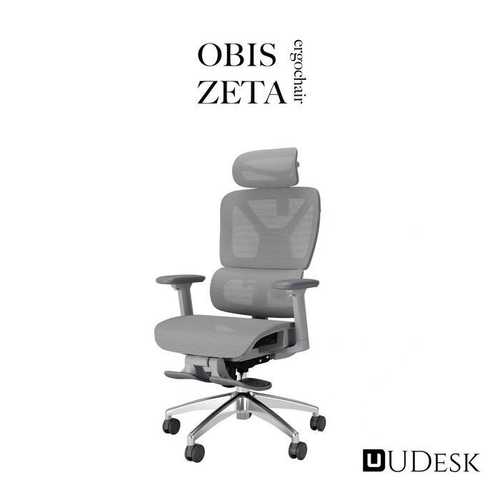 Obis Zeta Ergonomic Chair for Office and Gaming with footrest - Abu-abu