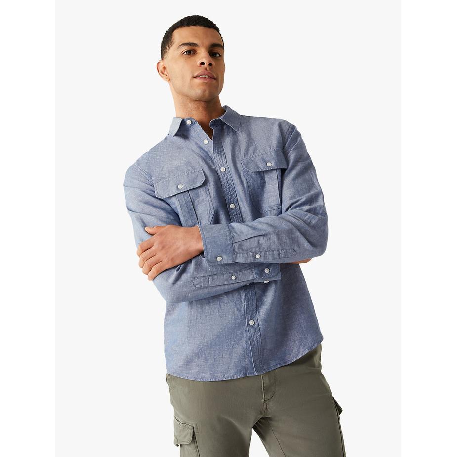 M&S - Kemeja Pria - Linen Blend Shirt - Chambray