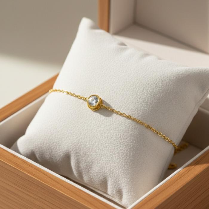 G117 Gelang Tangan Titanium Wanita Rantai Nori Permata Satu Elegant Simple Emas Gold