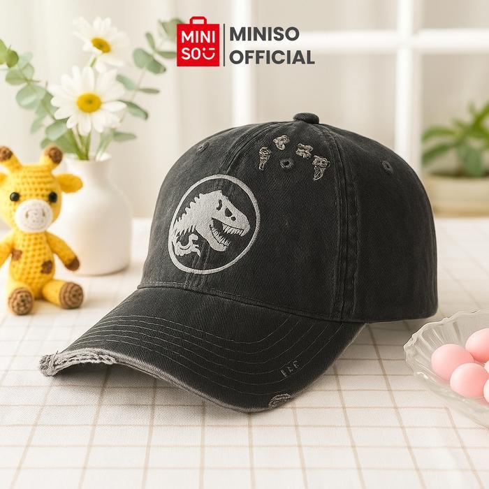 Miniso Toys - Jurassic World Ripped Denim Baseball Cap Mesh Denim Topi Pria Wanita Dewasa Motif