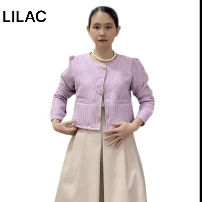 cnm Atasan blazer wanita 187 tweed crop top outer wanita tweed lengan panjang Cardigan Casual