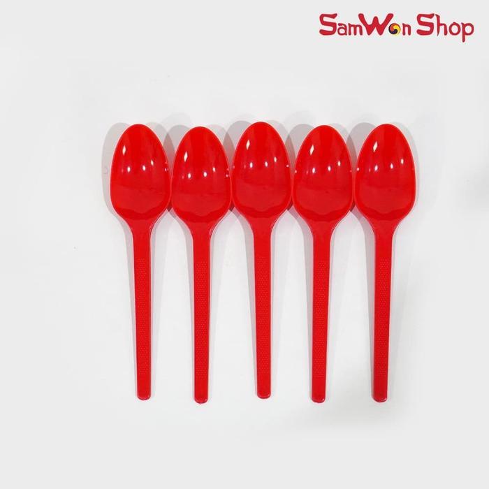 SENDOK PLASTIK HIGIENIS 25PCS / SENDOK MAKAN SEKALI PAKAI WARNA MERAH