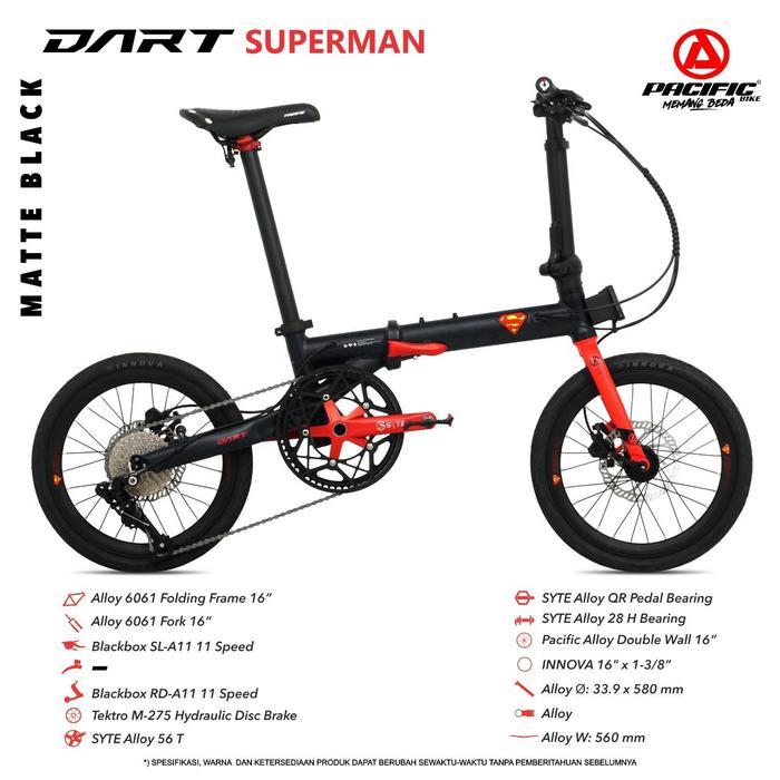 PACIFIC DART 5.0 16" 11 SPEED FOLDING BIKE SEPEDA LIPAT SELI 16 INCH - Hitam superman