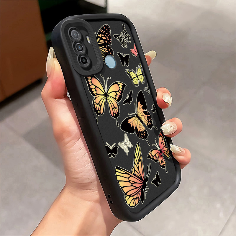 Casing Hp untuk OPPO A53 A53s A32 A33 2020 A11s Case Kupu-kupu kuning Kasing silikon Cesing Tahan la