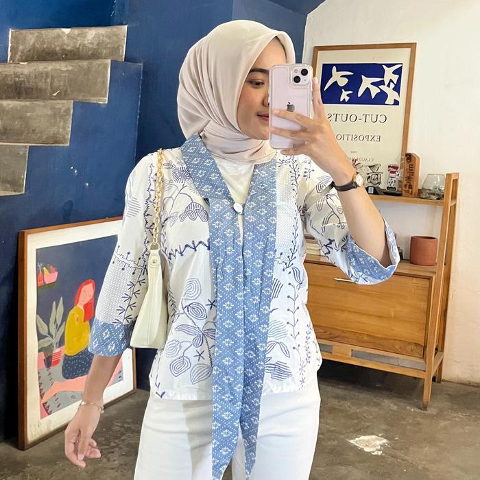Blouse Outer Batik Cod Kancing 1 Untuk Kondangan Dan Kerja Baju Katun Pendek Panjang Casual Top