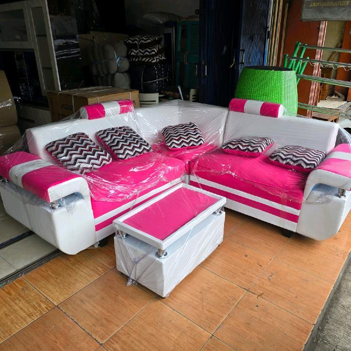 Sofa Minimalis L Sudut Cantik Putih Pink