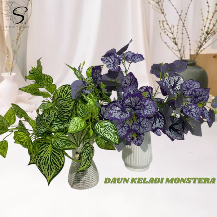 Tanaman Hias Palsu Tanpa Pot DAUN KELADI MONSTERA Plastik Bunga Artificial Dekorasi CZ-017