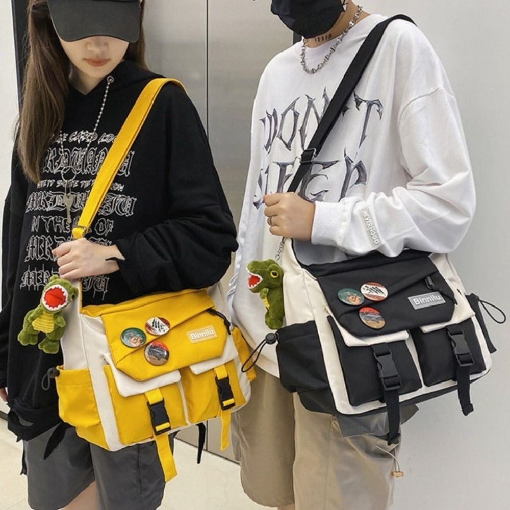 Fashion Large Capacity Men Crossbody Bag Square Harajuku Nylon Postman Bag Lightweight Japanese