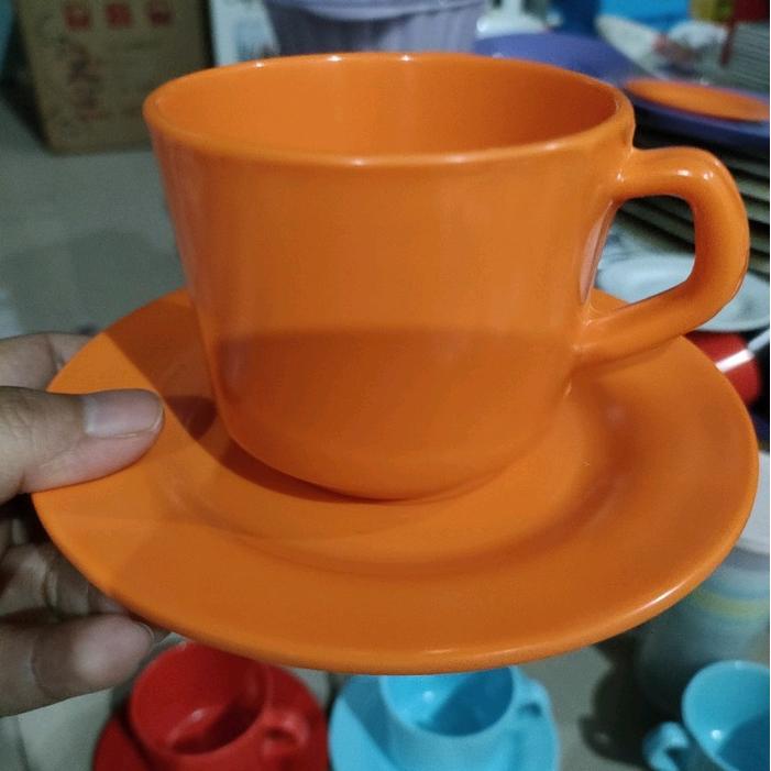 SET CANGKIR + TATAK ( 6 GELAS CANGKIR KOPI DAN 6 TATAK) BAHAN MELAMIN BERKUALITAS TINGGI - MINUMAN