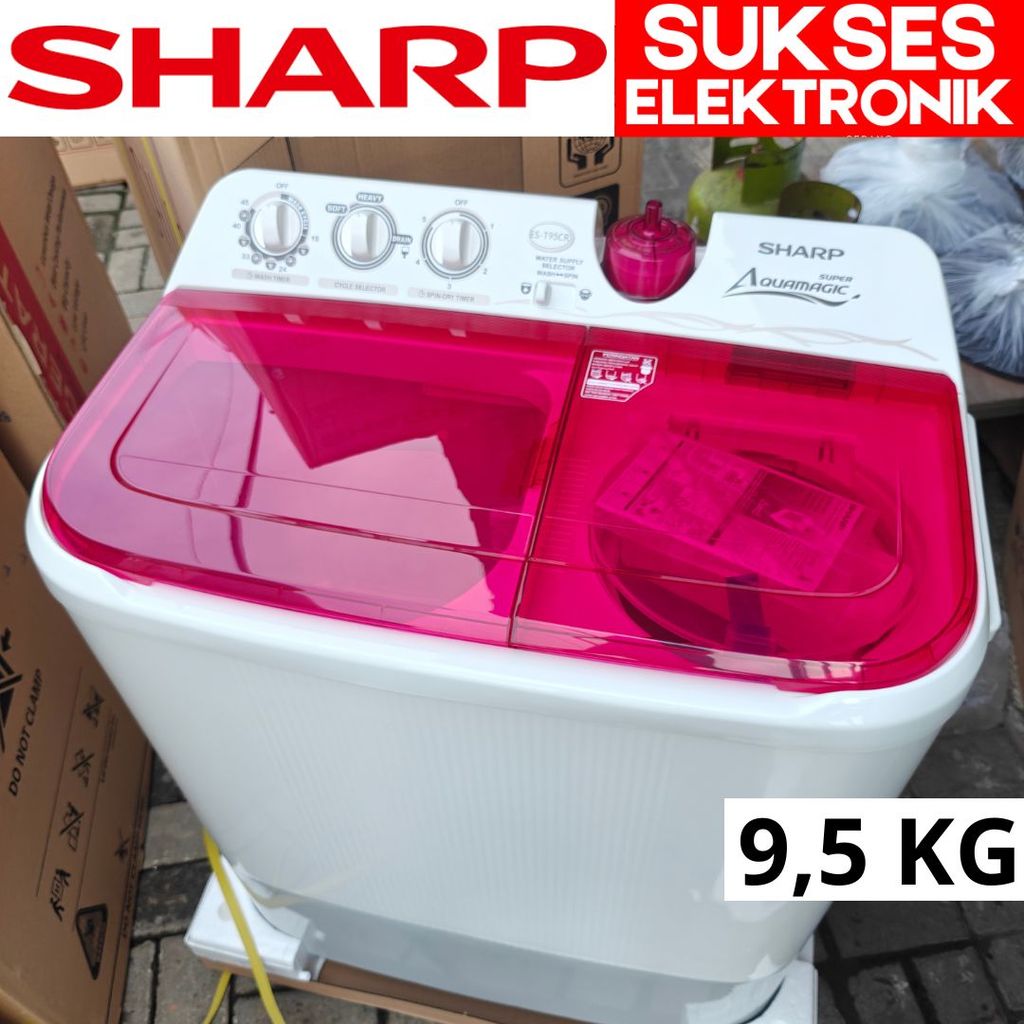 MESIN CUCI 2 TABUNG SHARP 9,5KG AQUA MAGIC ES-T95CR / WASH MACHINE 9KG 9 KILO 9 KG ES T95CR 95 CR 95