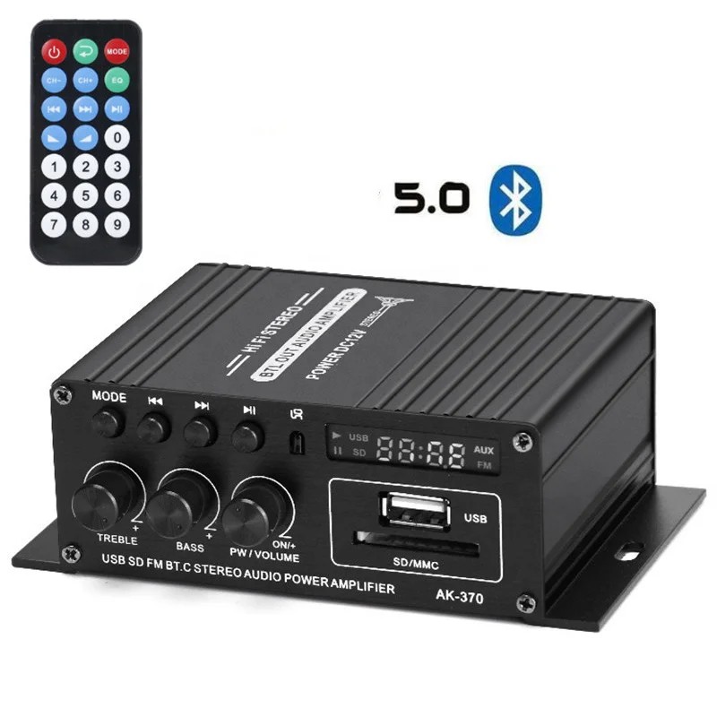 JUAL  AK370 40W Home Car Power Amplifier DC 12V 2 Channel BT 5.0 Audio Digital Amplifier Subwoofer S