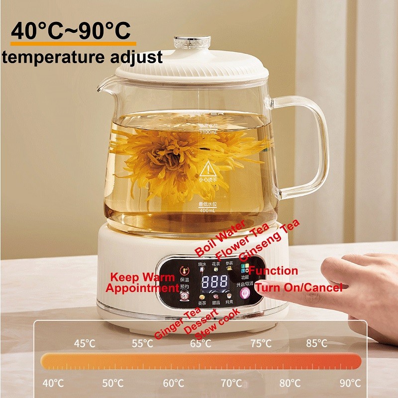 1.3L Multi-function Health Kettle Temperature Control Glass Flower Teapot Home Electric Kettle