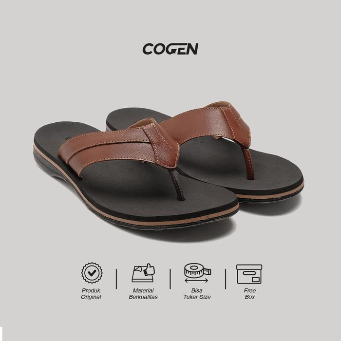 Fladeo Footwear - Sendal Jepit Kulit Pria Sandal Cowok Kulit Marino Series Leather - Mrb Tan
