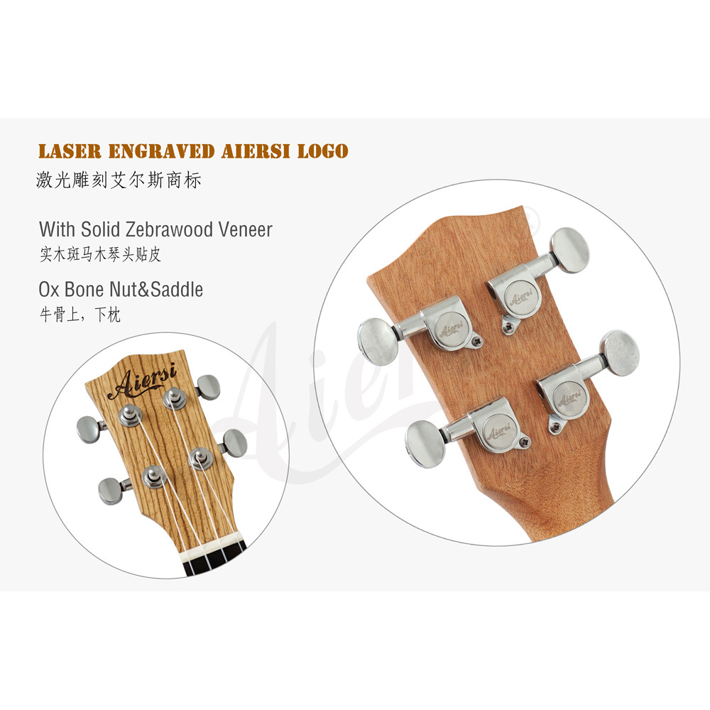 Aiersi Brand 24 inch solid Spruce top Baritone Hawaii Ukulele SU-044TA