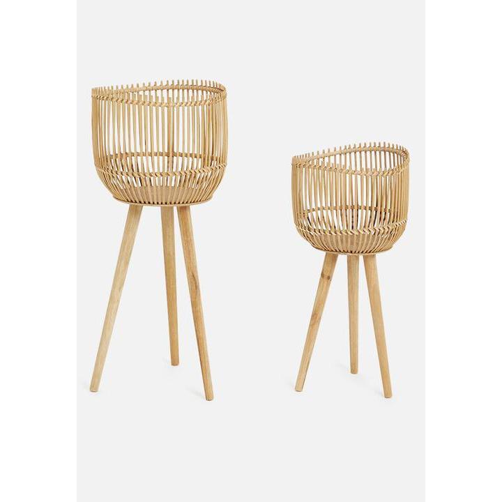 set standing pot planters pot berkaki cover pot bahan bambu