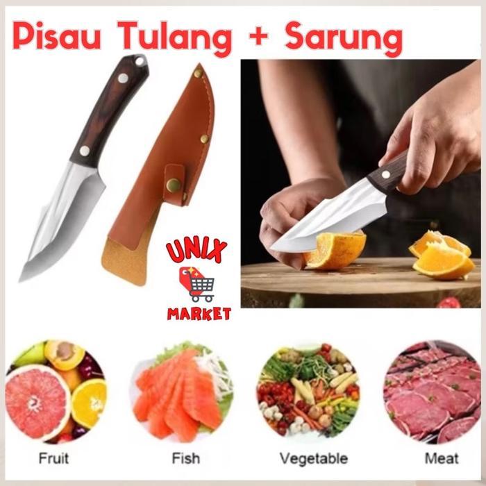 Pisau Tulang Pisau Survival + Sarung Pisau Dapur Daging Tajam Pisau Potong tajam