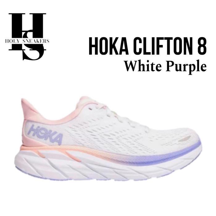 Aasics Runners - Hoka Clifton 8 Womens Running Shoes - White Purple