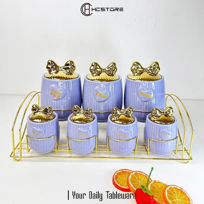Hc Tempat Jar Tempat Bumbu Keramik Set Isi 7Pcs Model Cantik Aksen