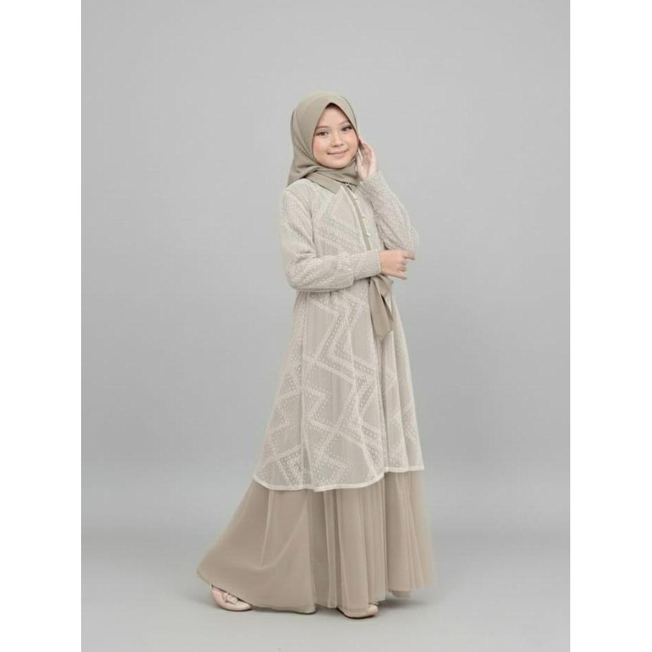 Padma Syari+Hijab Cringkle Mix Brokat Malika +Tile Muslim Dress Dengan Tali Pinggang Dan Resleting