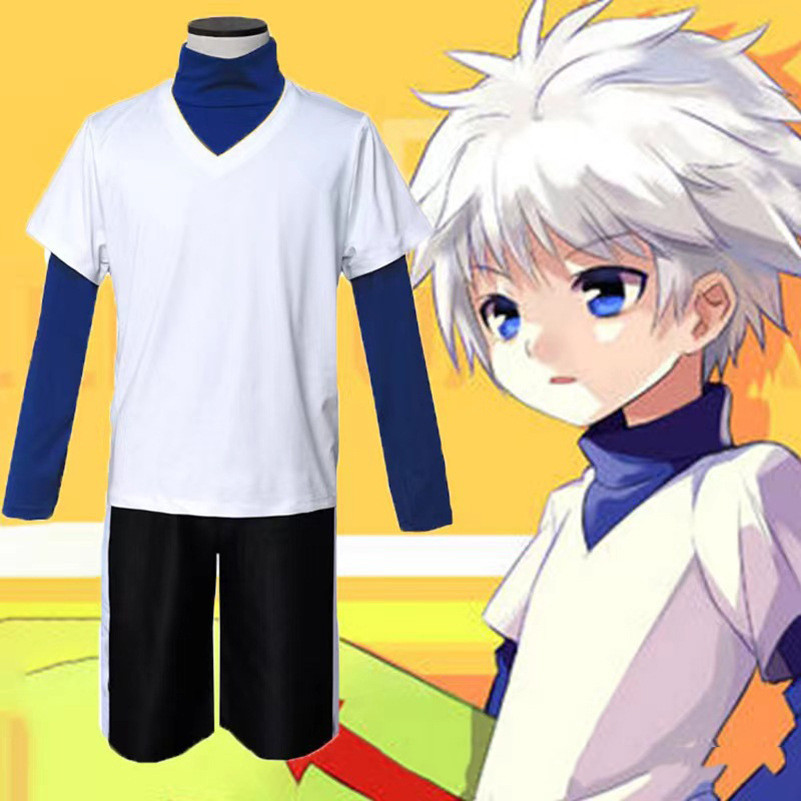 Anime Killua Zoldyck Cosplay Costume Hunter X Hantaa Kirua Zaoldyeck T-Shirt Full Wig Halloween