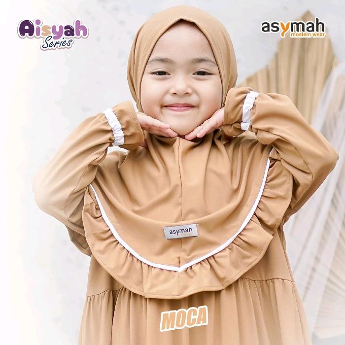 TERMURAH TERBARU  Dress Anak Muslim Perempuan Aisyah Series Cantik set Kerudung Warna Mocca By