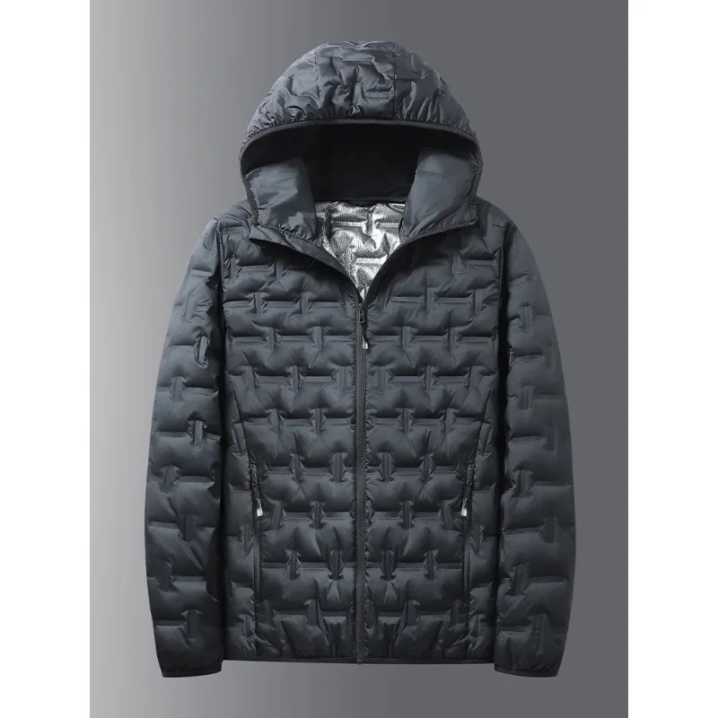 Winter White Down Jacket Men Graphene Self-heating Windproof Pleated Hooded Puffer Jackets Casual