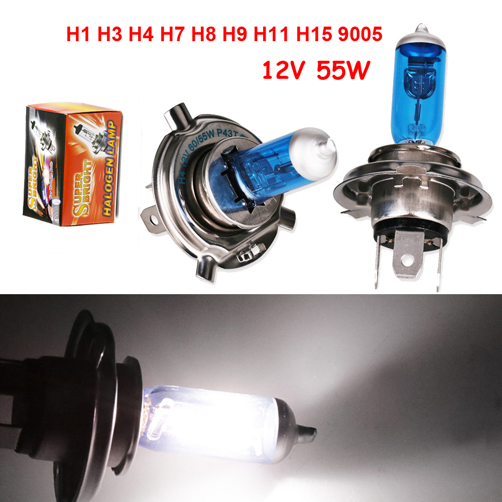 2pcs Super Bright Halogen Bulbs H1 H3 H4 H7 H8 H9 H11 H15 9005 HB3 Car halogen lamp Fog Light 55W