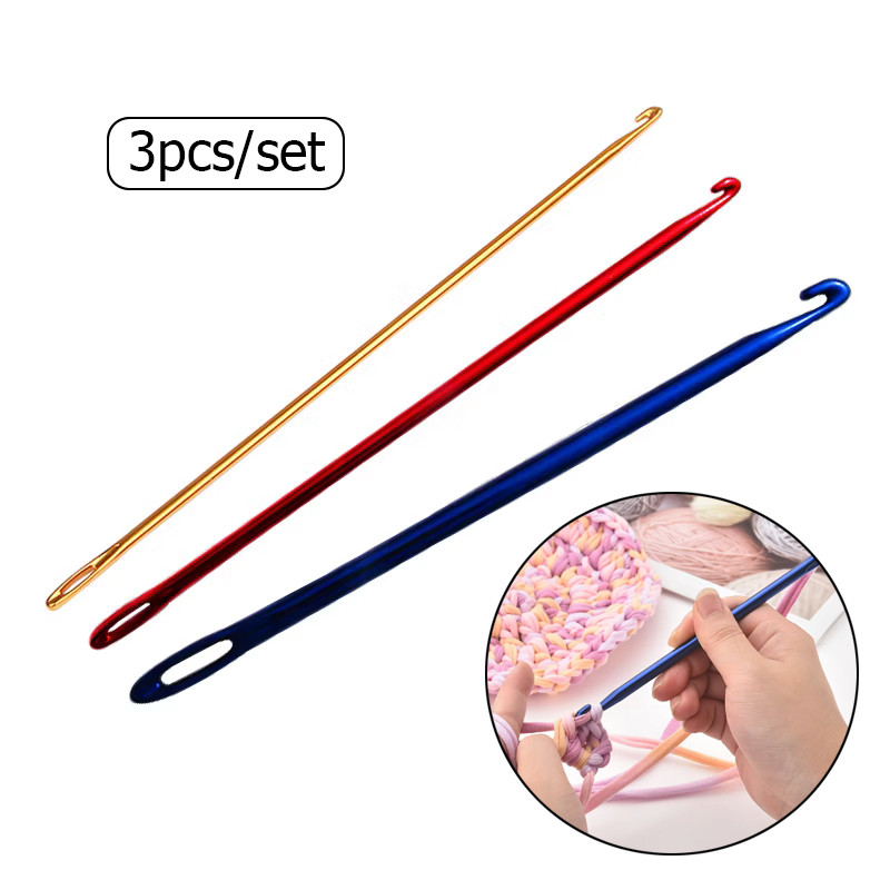 3Pcs Knitting Hook Diy Aluminum Hook Afghan Tunisian Knit Tool With Needle Eye Hand Knitting Tool 3