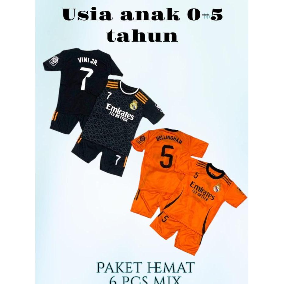 Premium Paket 6 Pcs Baju Bola Anak-Anak Motif Banyak Jersey - Sport Outdoor Original
