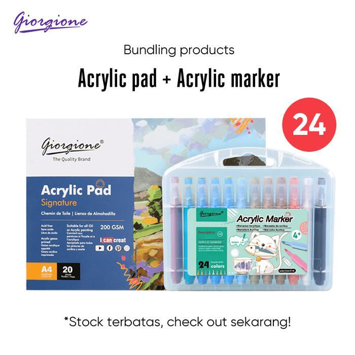 Giorgione Acrylic Pad Book A4 + Acrylic Marker 24 Warna