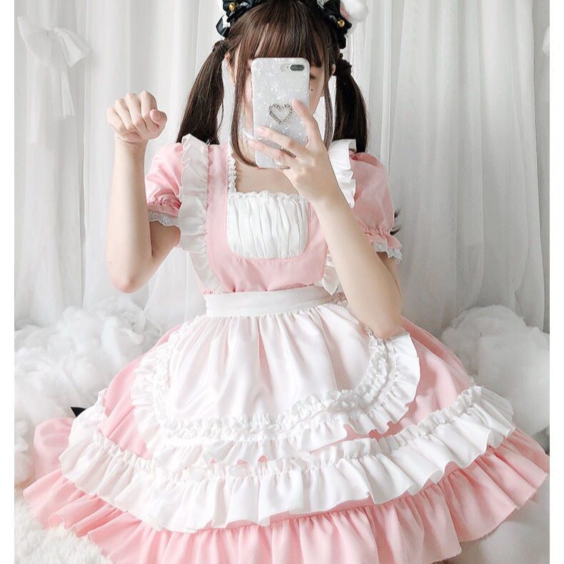 Pink loli cosplay pussy dress maid dress lolita soft girl maid uniform anime cosplay women dress