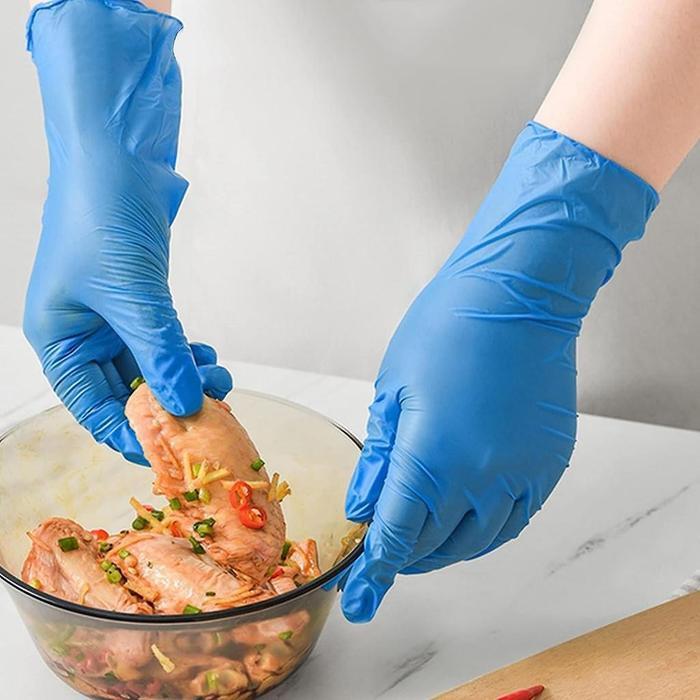 "New" Sarung Tangan Lateks 100% ASLI Bebas Serbuk Karet Nitril 100pcs Elastis Nyaman Melindungi