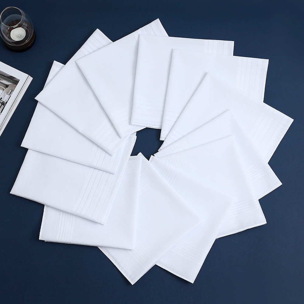 12Pcs Pure White Handkerchief Cotton Satin Edge Plain Handkerchief Handkerchief Soft and Comfortable