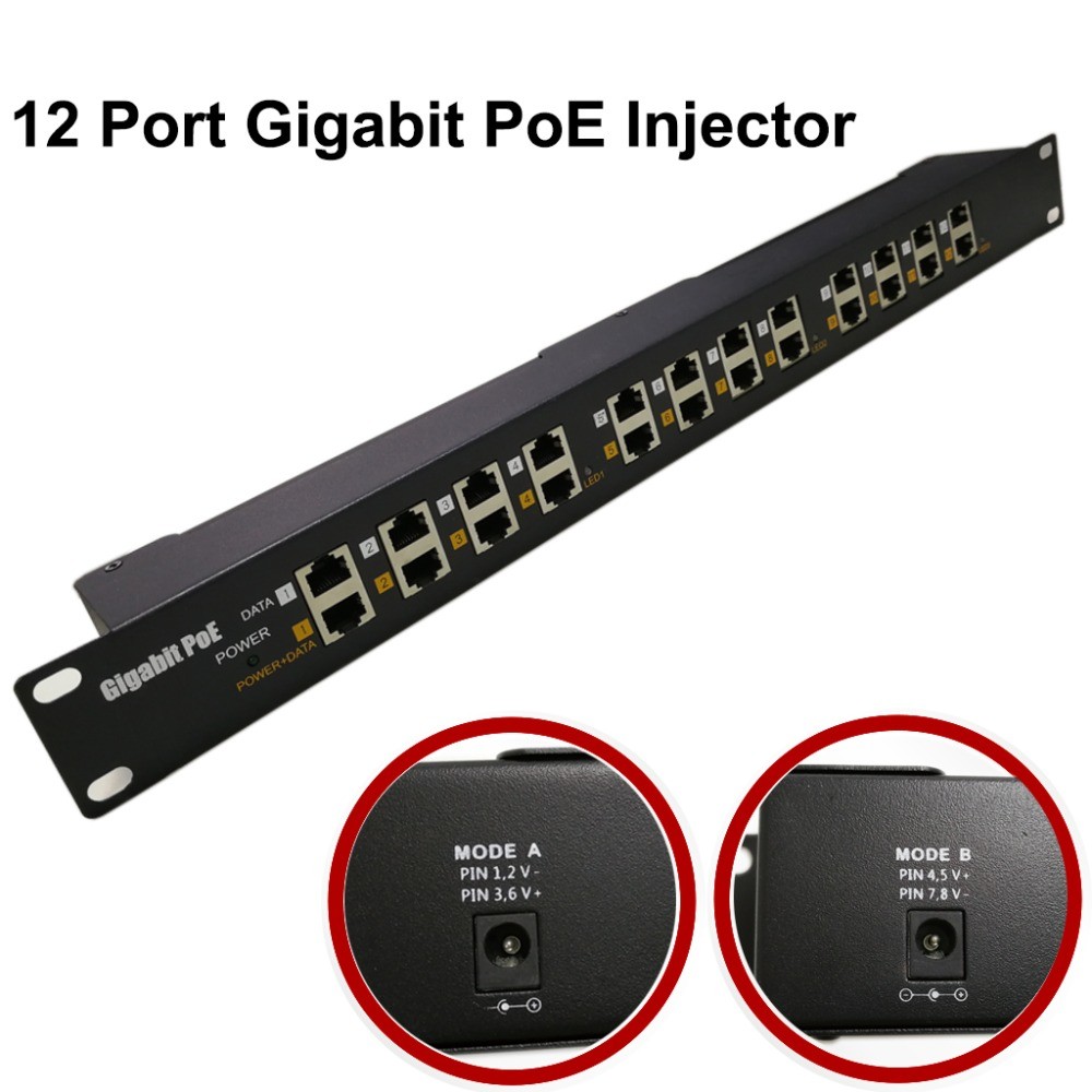 SALE 12 Port Gigabit POE Injector 1000Mbps Ethernet mode A&B POE Patch Panel Powered up to 12 Foscam