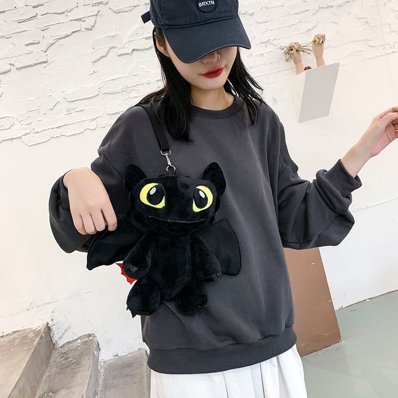 Anime Cute Dragon Toothless Cosplay Cartoon Black Toothless Cute Lady Plush Doll Bag Cartoon Small