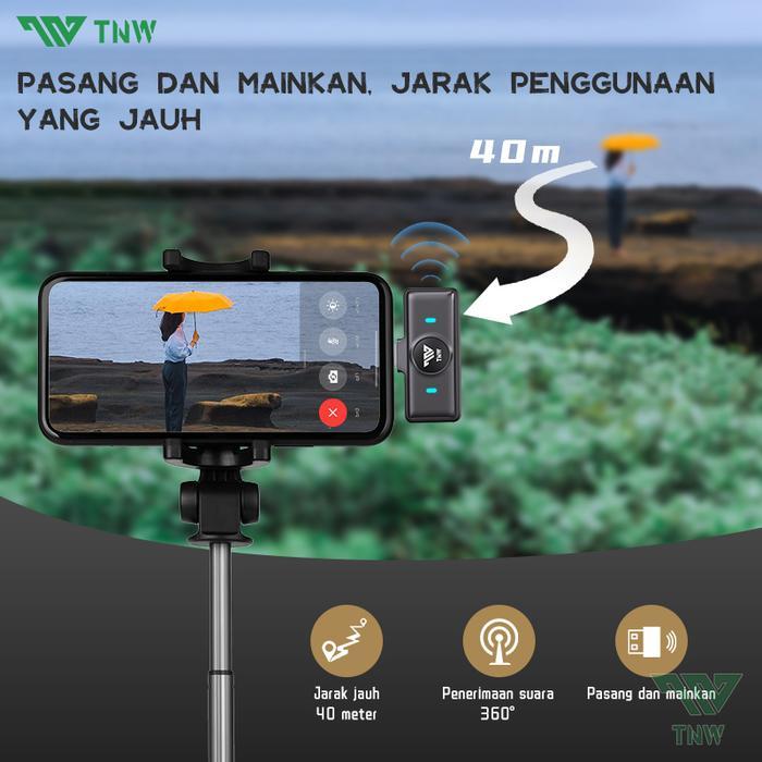 TNW A28 Wireless Microphone Magnetic Clip On Mic Lavalier Microphone HP Plug & Play Nirkabel